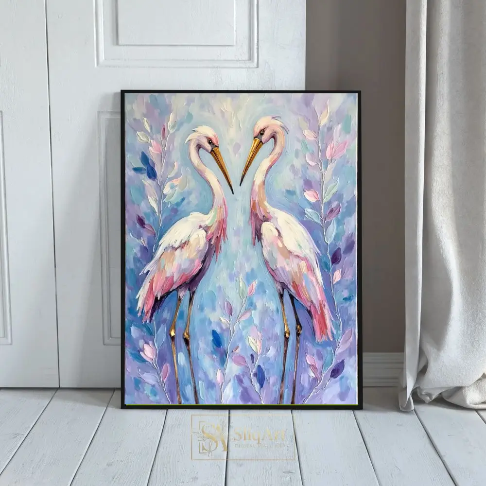 Impressionist Heron Duo Oil Painting Canvas Print