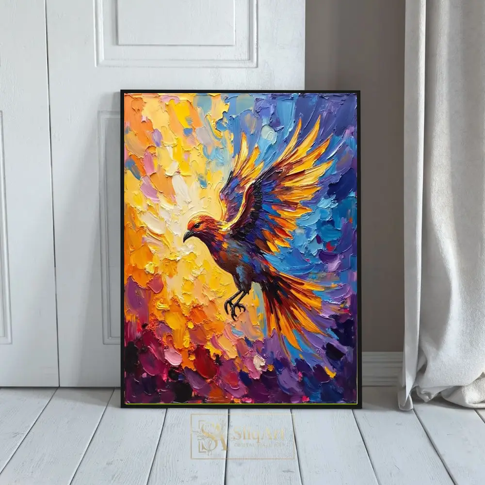Abstract Bird in Flight Impasto Oil Painting - Vibrant Wings Canvas