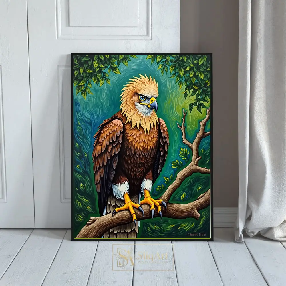 Majestic Eagle Perched in Lush Forest - Stylized Nature Wall Art