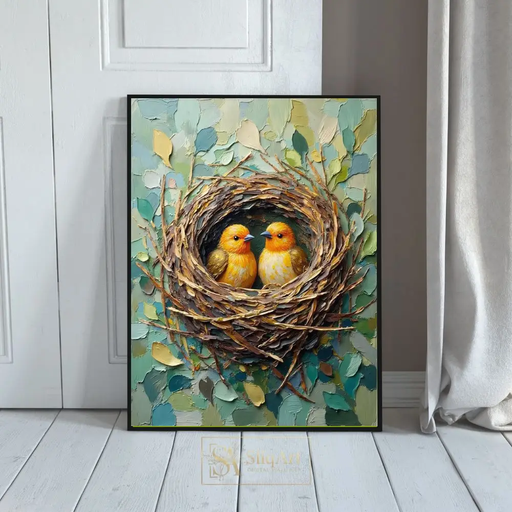 Bird Nest Impasto Canvas Art - Nature's Warmth