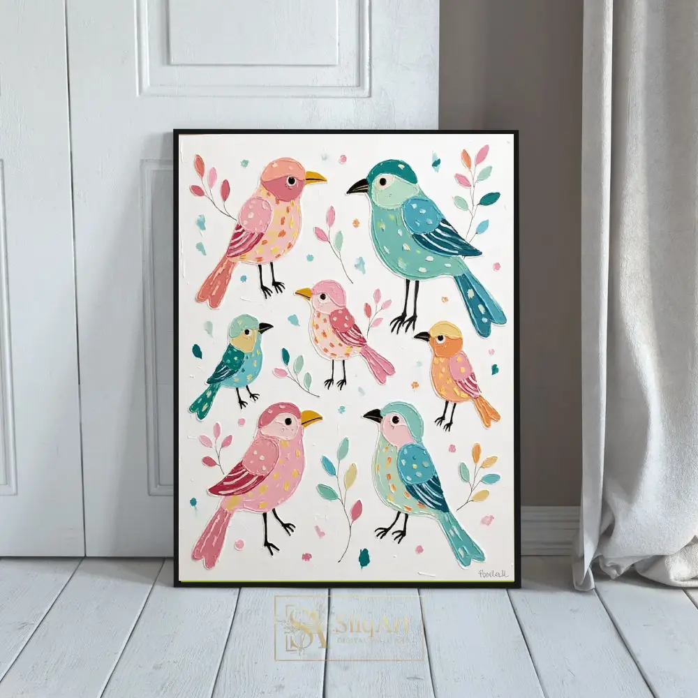 Colorful Whimsical Bird Folk Art Canvas Print
