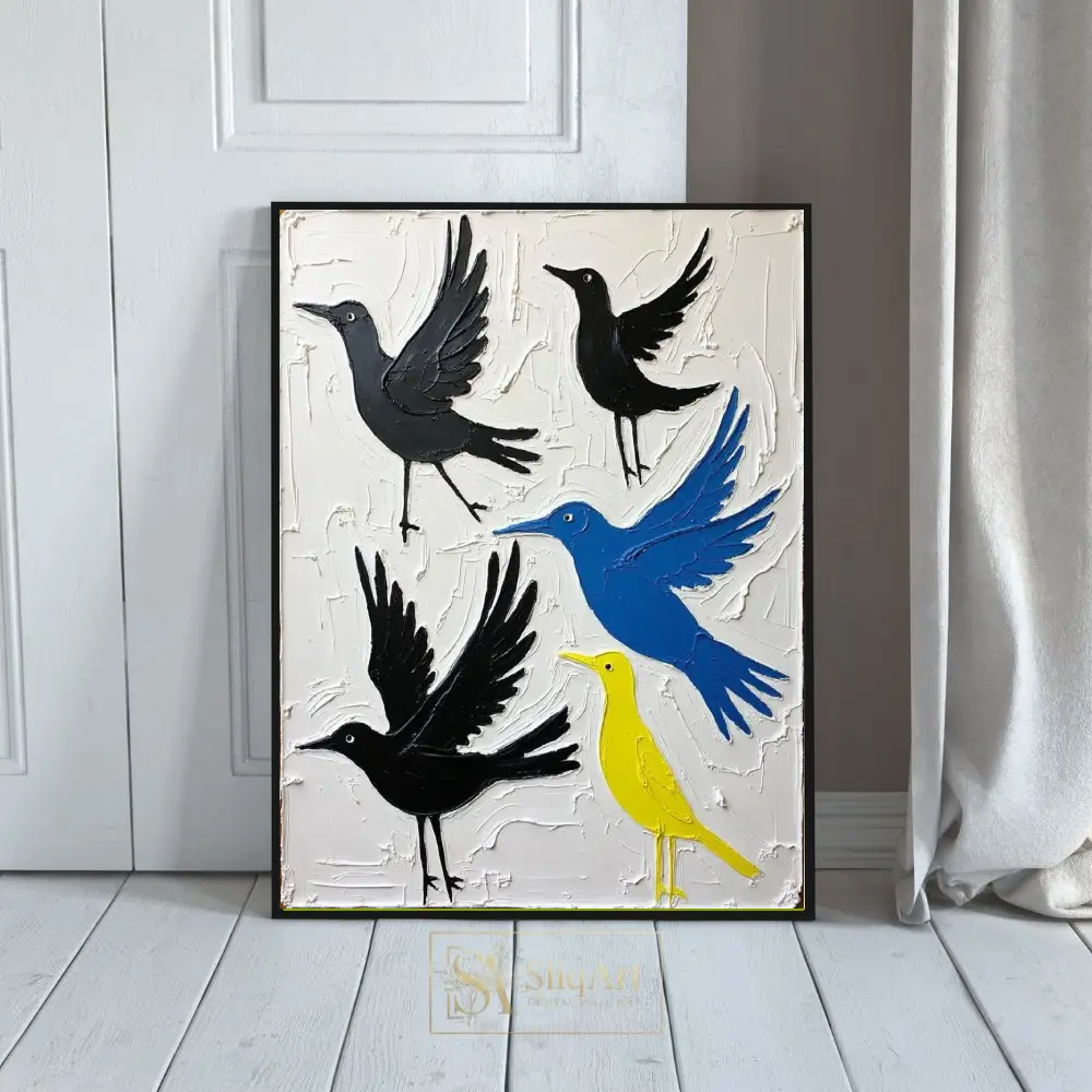 Modern Textured Bird Wall Art - Vibrant Impasto Aviary Painting