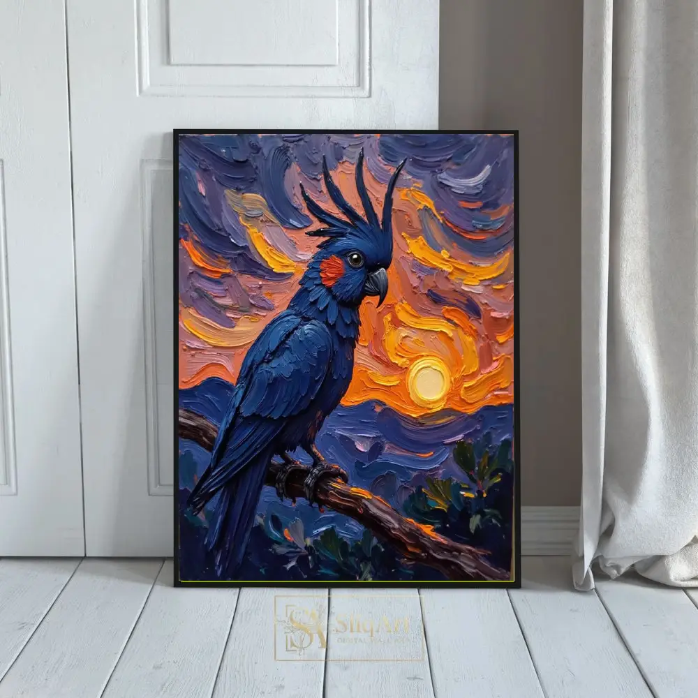 Impasto Cockatoo Sunset Wall Art - Textured Bird Canvas Print