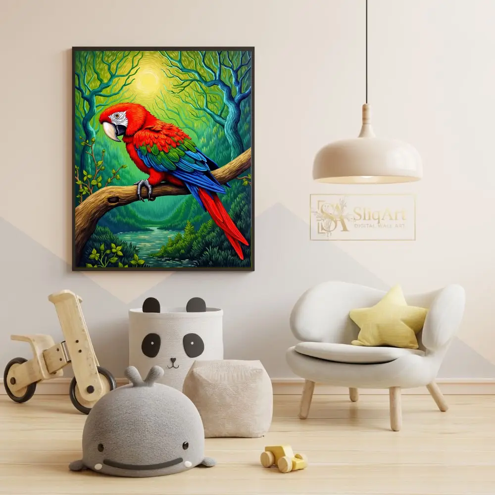 BRD-macaw-perched-on-branch-1-224-05 BRD macaw perched on branch 1 224