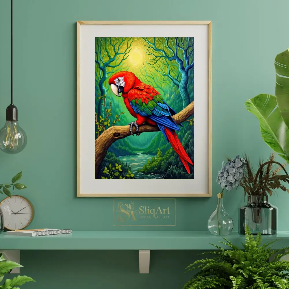 BRD-macaw-perched-on-branch-1-224-06 BRD macaw perched on branch 1 224