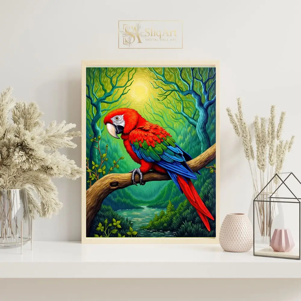 BRD-macaw-perched-on-branch-1-224-07 BRD macaw perched on branch 1 224