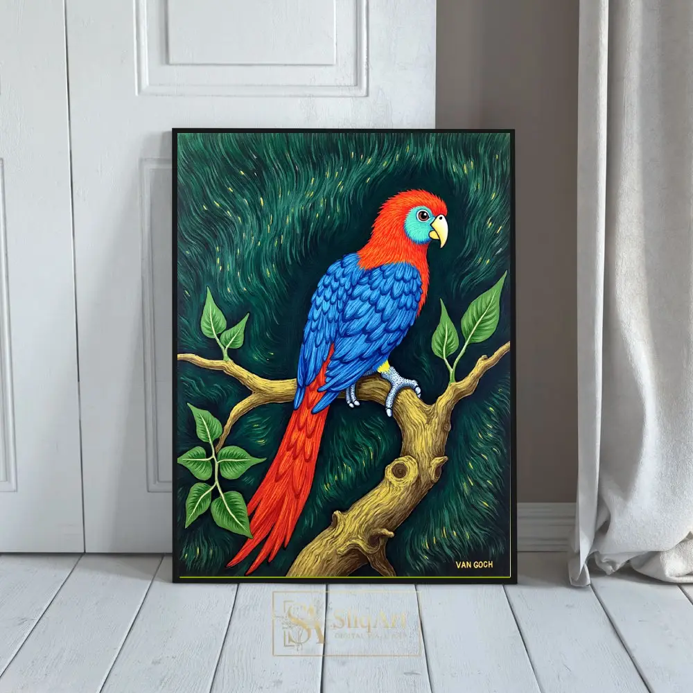 Vibrant Tropical Parrot Canvas Art - Post-Impressionist Bird Wall Decor