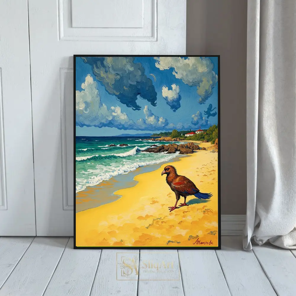 Impressionist Beach Bird Wall Art - Textured Coastal Landscape