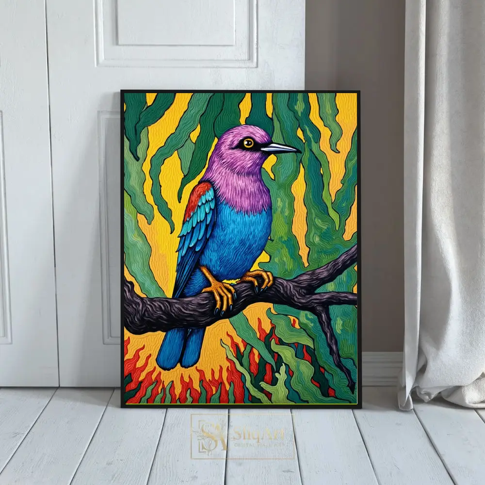 Vibrant Tropical Bird Canvas Print - Modern Folk Art Wall Decor