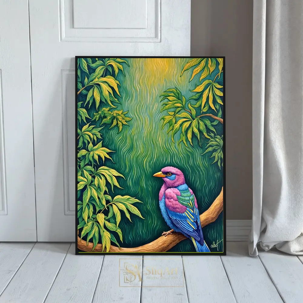 Vibrant Tropical Bird Folk Art - Lilac Breasted Roller Canvas Print