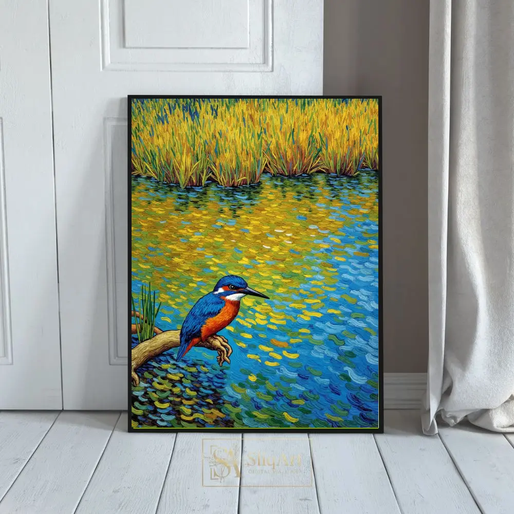 Vibrant Kingfisher Impressionist Wall Art - Post-Impressionist Nature Canvas