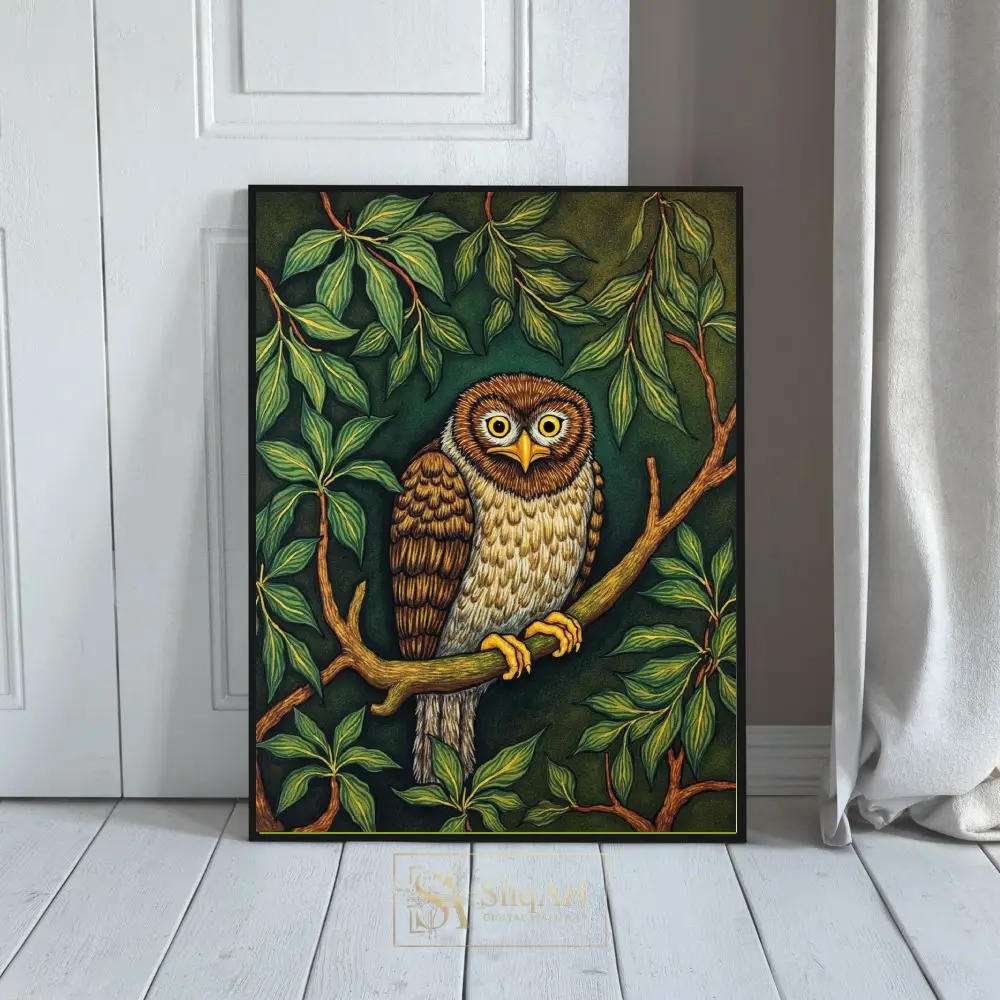 Wise Guardian Owl - Folk Art Style Nature Illustration