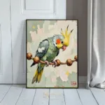 BRD parakeet perched on chain link fence 242