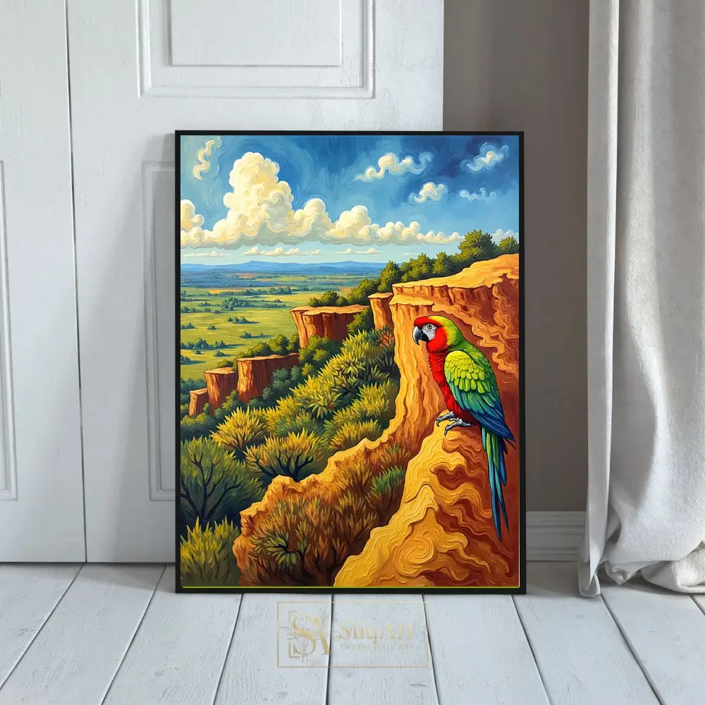 Tropical Macaw Parrot Canyon Landscape Wall Art