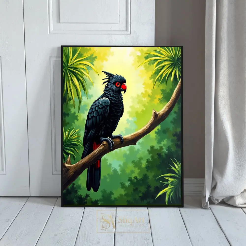 Majestic Black Cockatoo Tropical Jungle Wall Art
