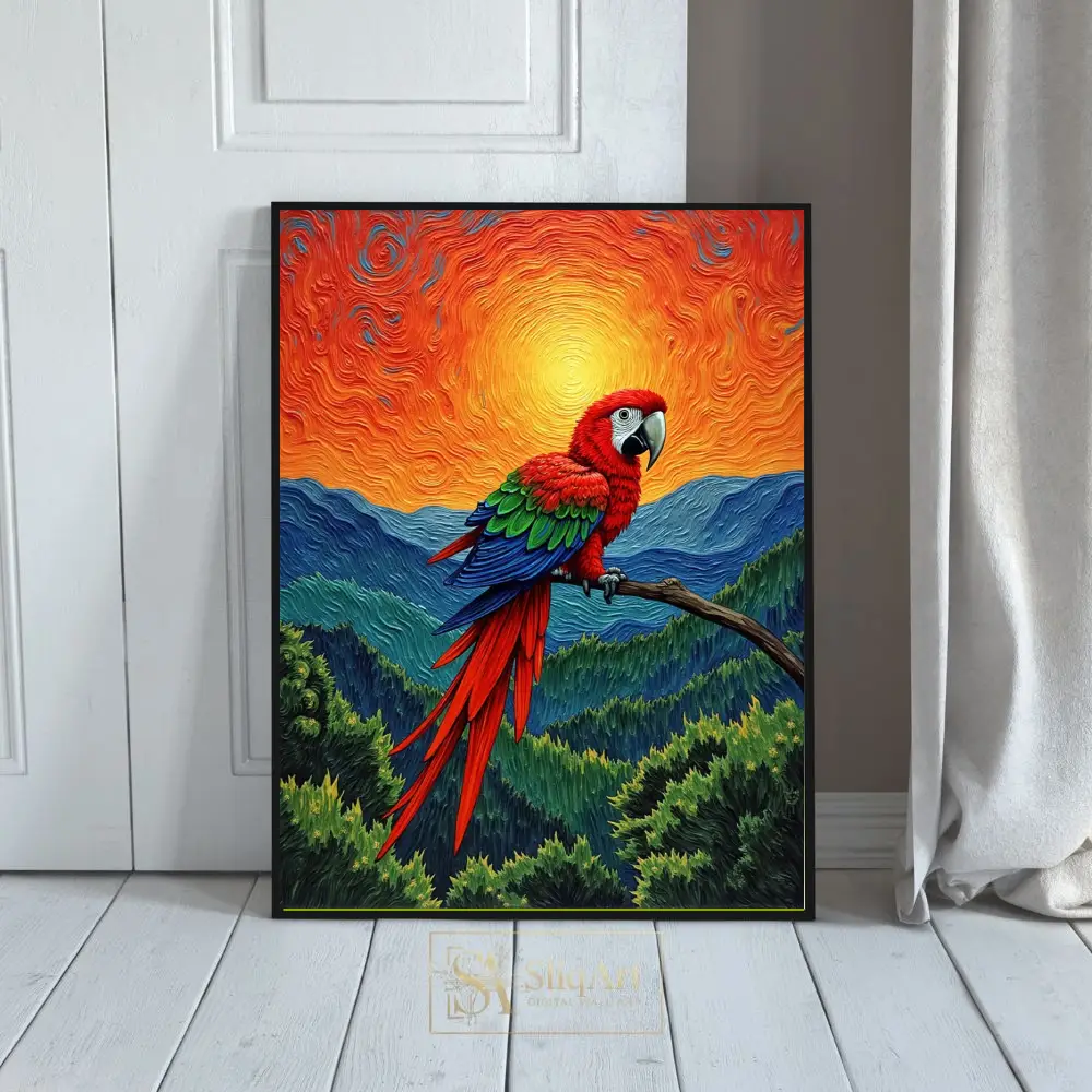 Tropical Macaw Impasto Wall Art - Vibrant Parrot Canvas Print
