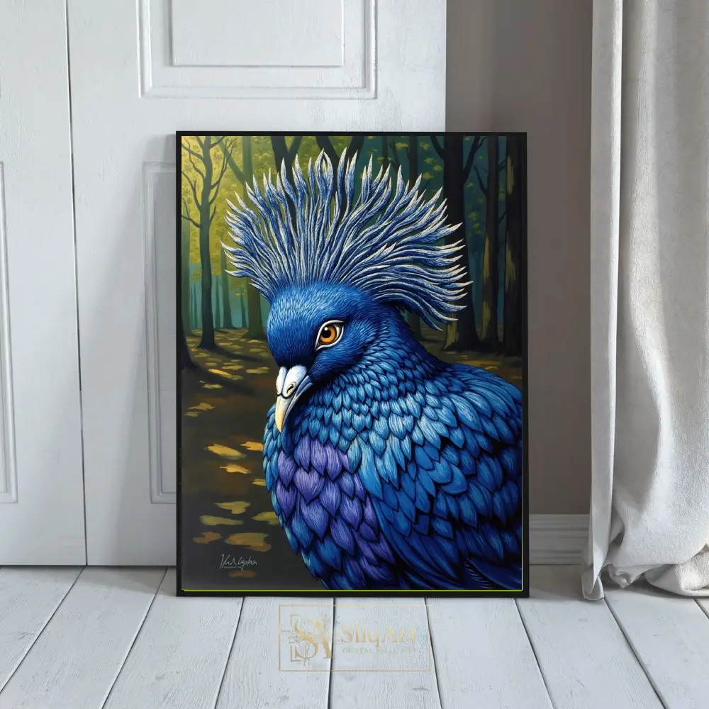 Majestic Blue Crowned Pigeon Art - Enchanted Forest Bird Portrait