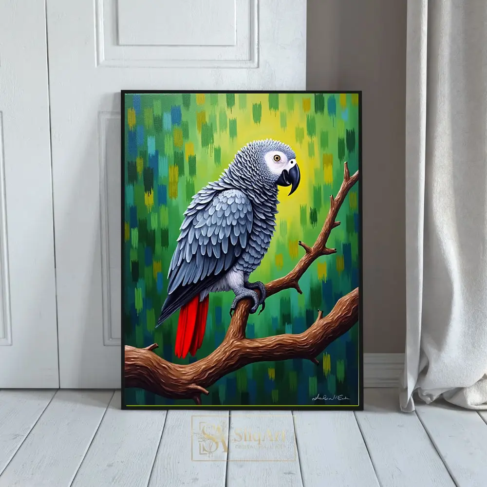 African Grey Parrot Wall Art - Modern Wildlife Canvas Print