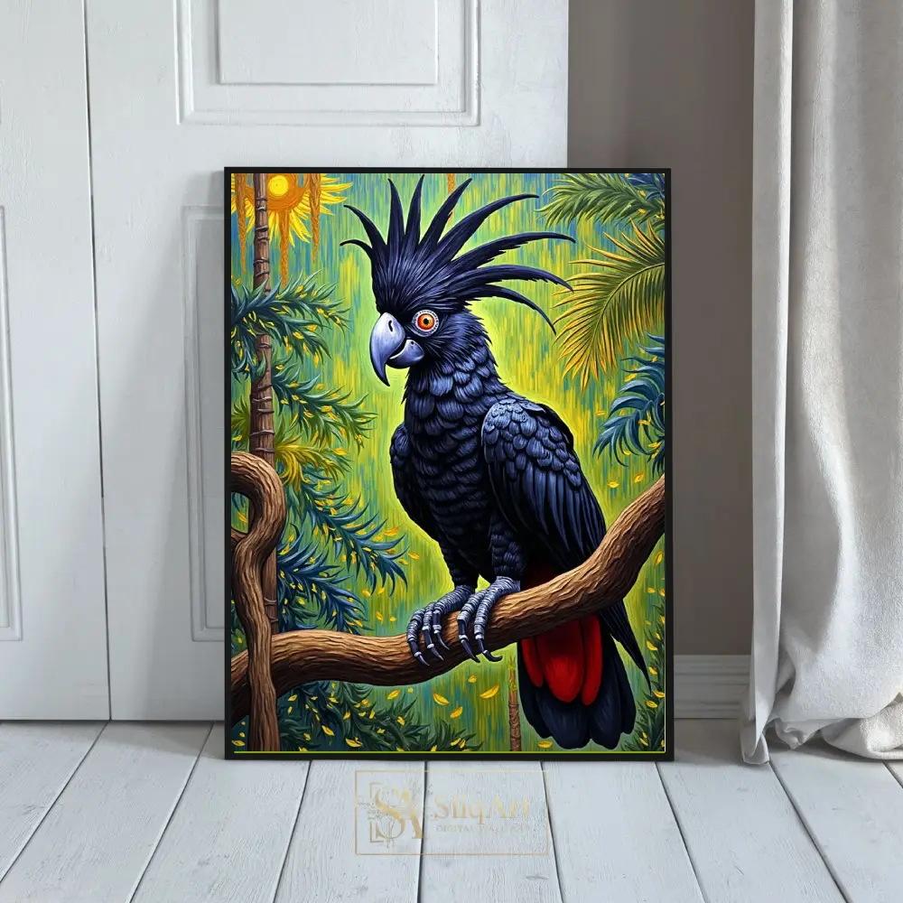 Majestic Black Cockatoo Tropical Wall Art - Exotic Bird Decor