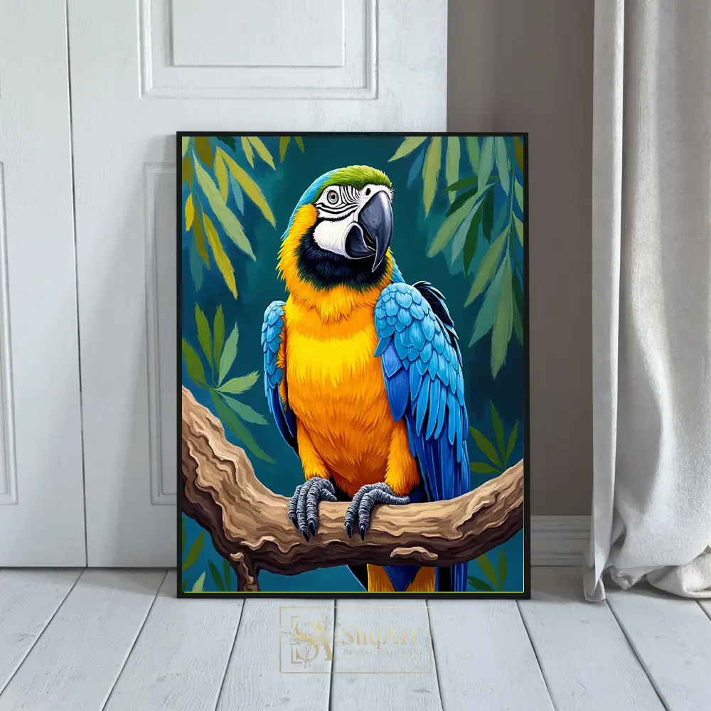 Vibrant Blue and Yellow Macaw Tropical Parrot Art