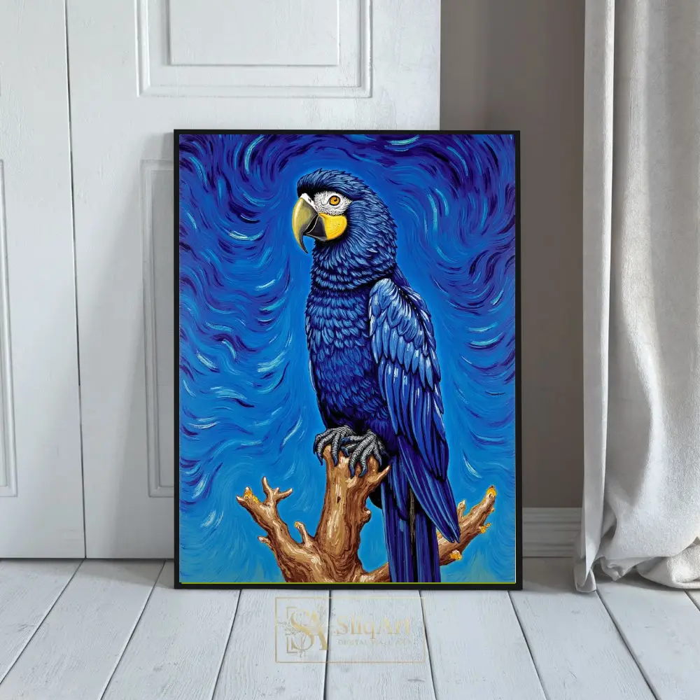 Blue Hyacinth Macaw Van Gogh Style Canvas Art Print