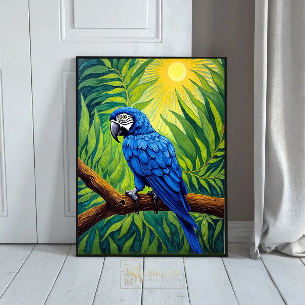 Vibrant Blue Macaw Tropical Wall Art - Exotic Jungle Decor | SliqArt