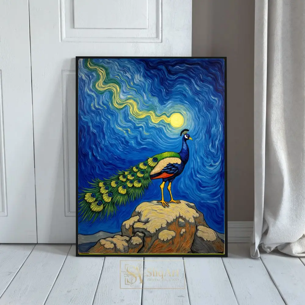 Majestic Peacock Van Gogh Style Wall Art | SliqArt Impressionist Canvas