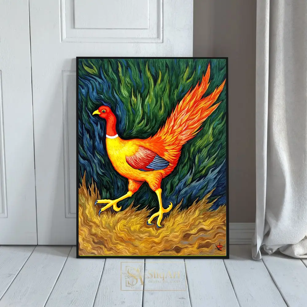Vibrant Mythical Bird Art - Colorful Folk Art Wall Decor
