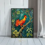 BRD rooster perched on tree branch 350