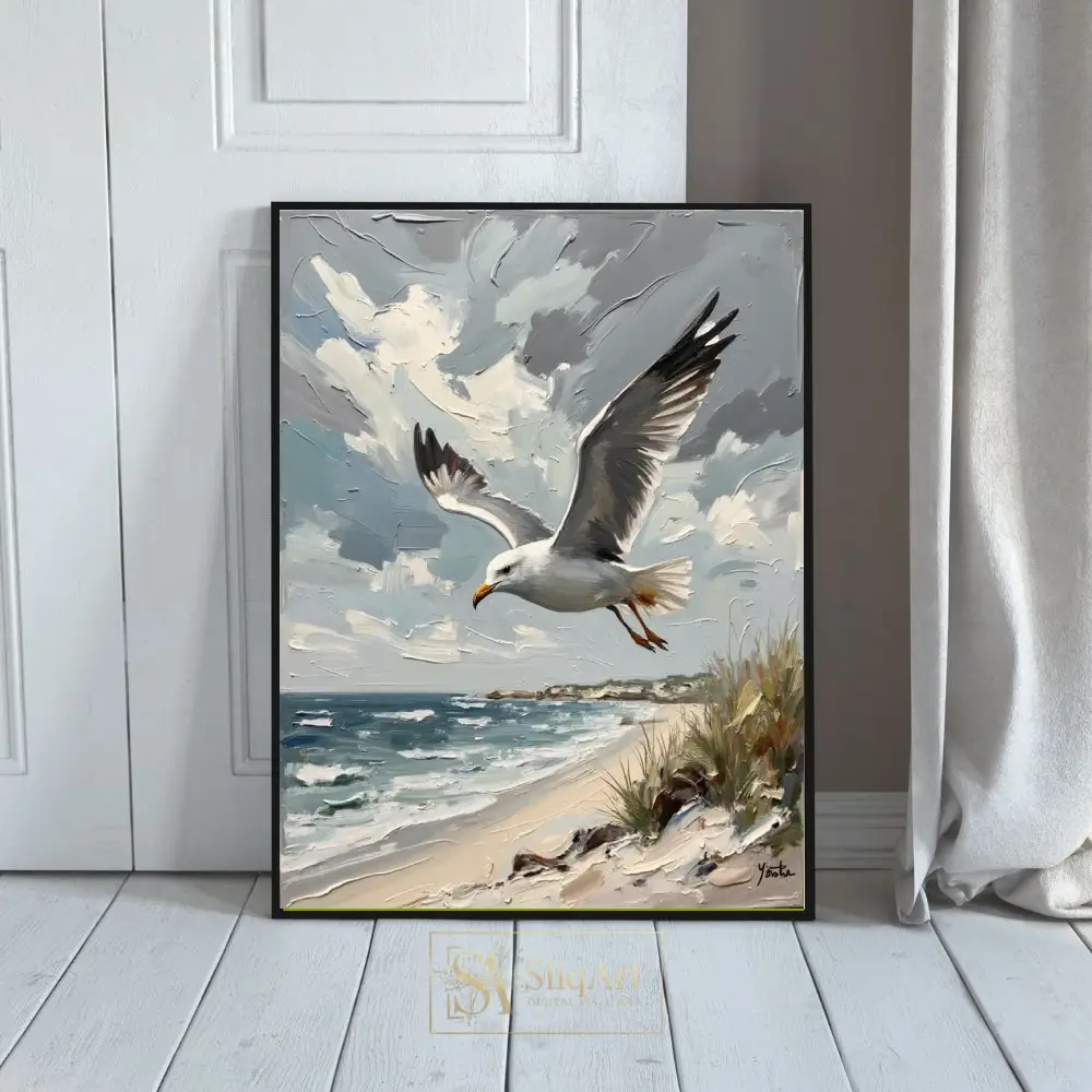 Soaring Seagull Coastal Impasto Canvas Wall Art