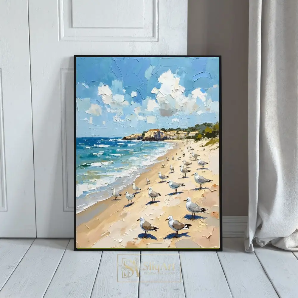 Coastal Seagulls Beach Impasto Oil Painting Wall Art