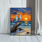 BRD seagulls on rock at sunset 360