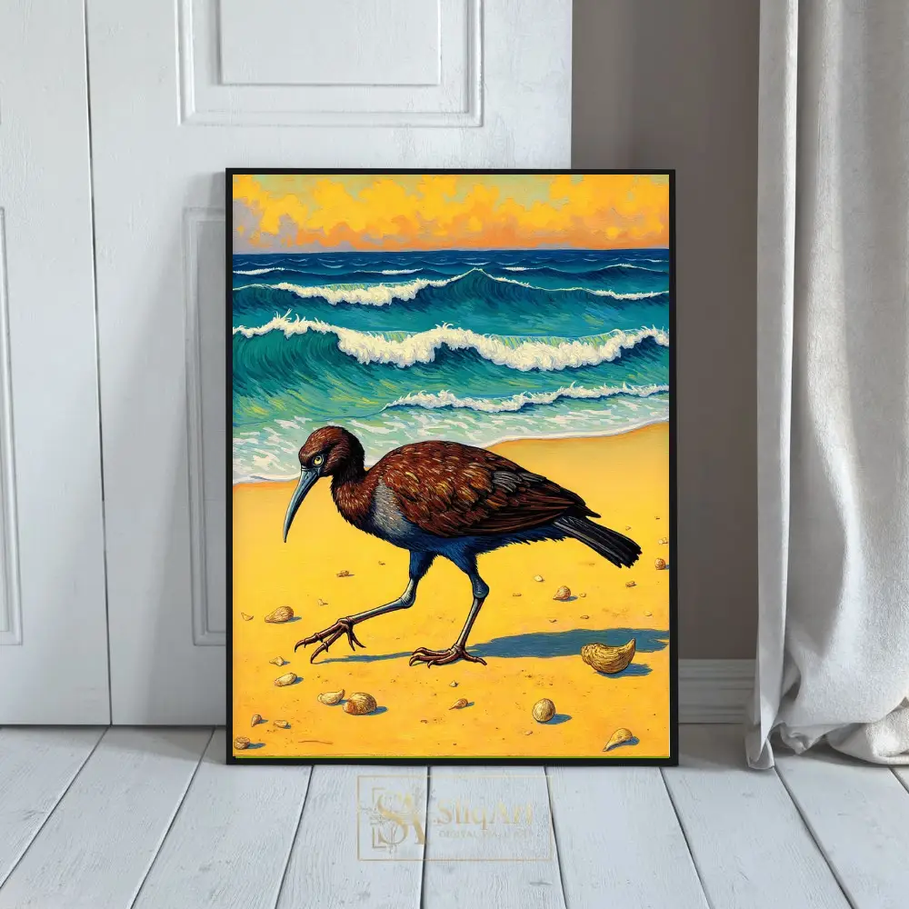 Coastal Shorebird Beach Sunset Wall Art - Vibrant Turquoise Ocean Print