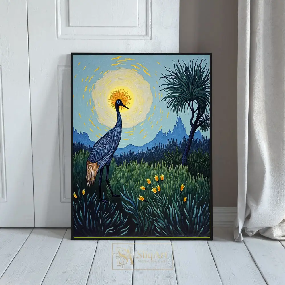 Crowned Crane at Sunrise Impressionist Canvas Art