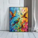 BRD three colorful parrots in flight 376