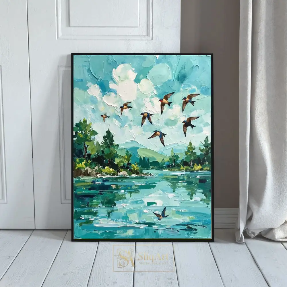 Flight of the Swallows Impasto Nature Landscape Canvas