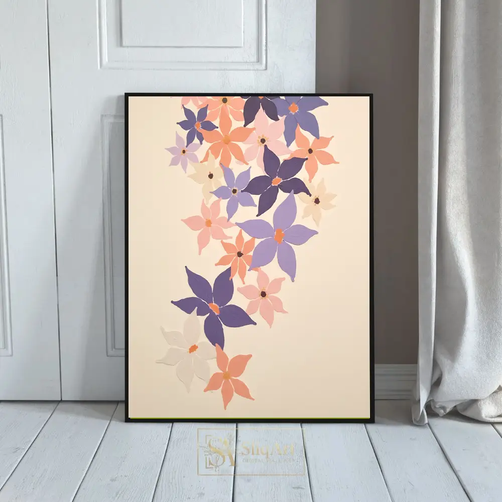 Elegant Cascading Floral Wall Art - Purple and Peach Botanical Canvas