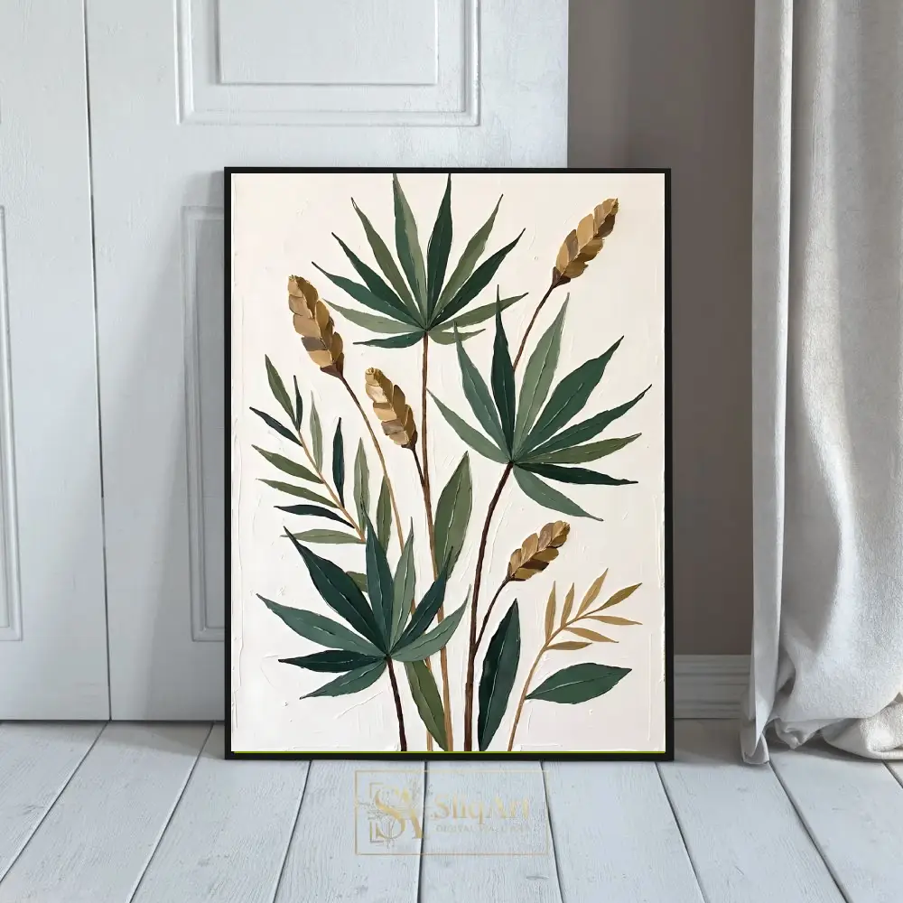 Botanical Impasto Wall Art - Sage Green & Gold Textured Canvas