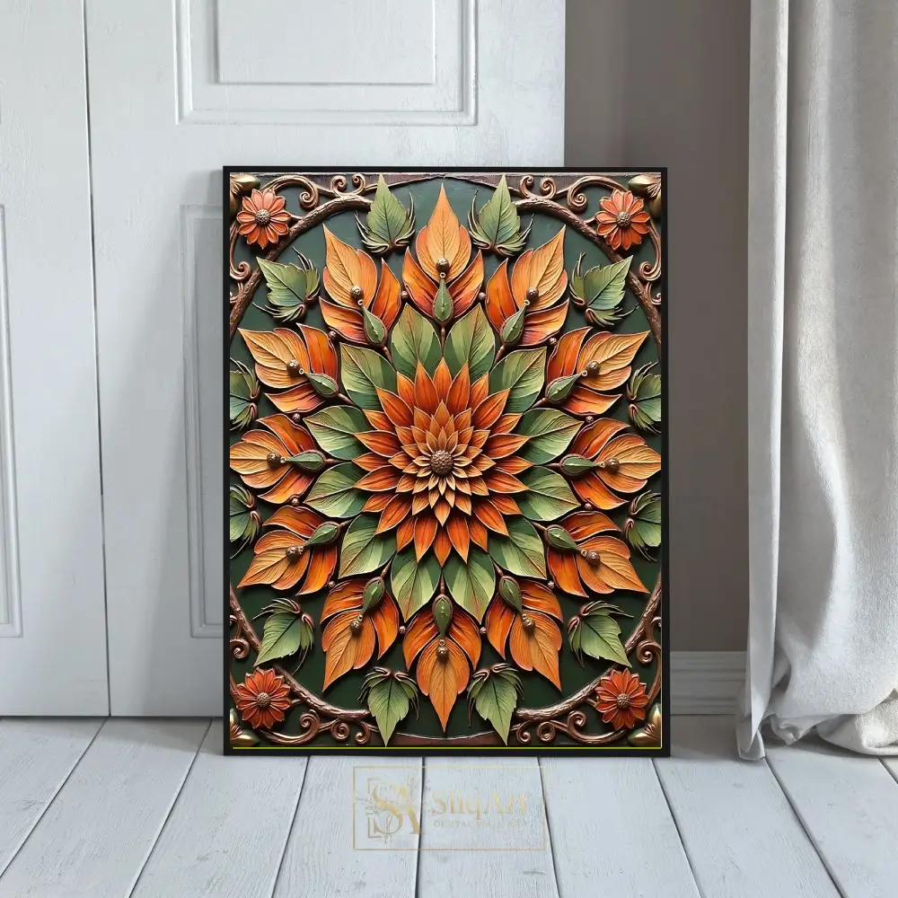 Autumnal Botanical Mandala 3D Relief Wall Art