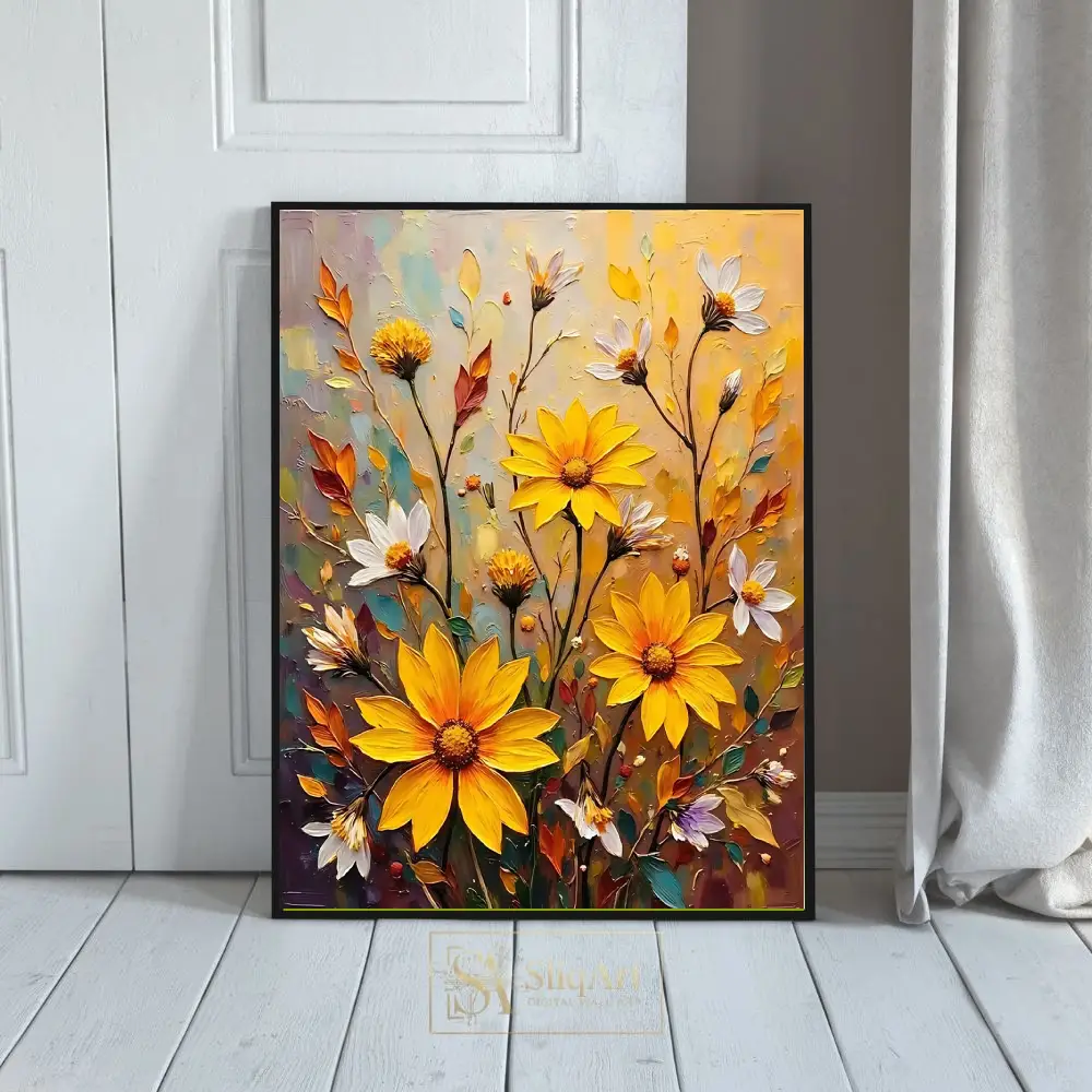 Vibrant Yellow Sunflower Impasto Canvas Art - Modern Floral Wall Decor