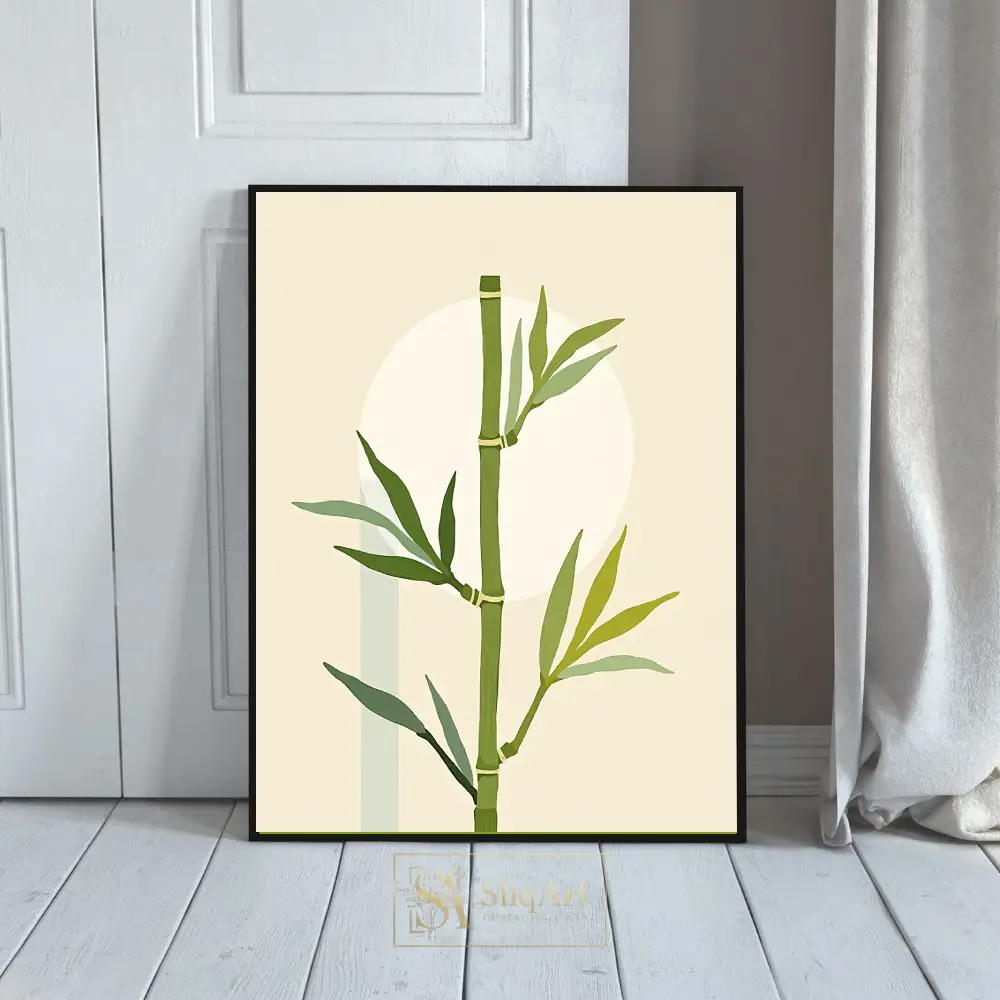 Zen Bamboo Minimalist Wall Art - Green Botanical Print
