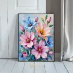 FLO beautiful blue pink and yellow flower arrangement 017