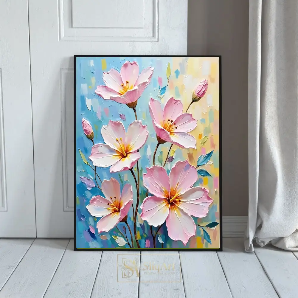 Impressionist Pink Floral Wall Art - Textured Spring Blossoms Canvas