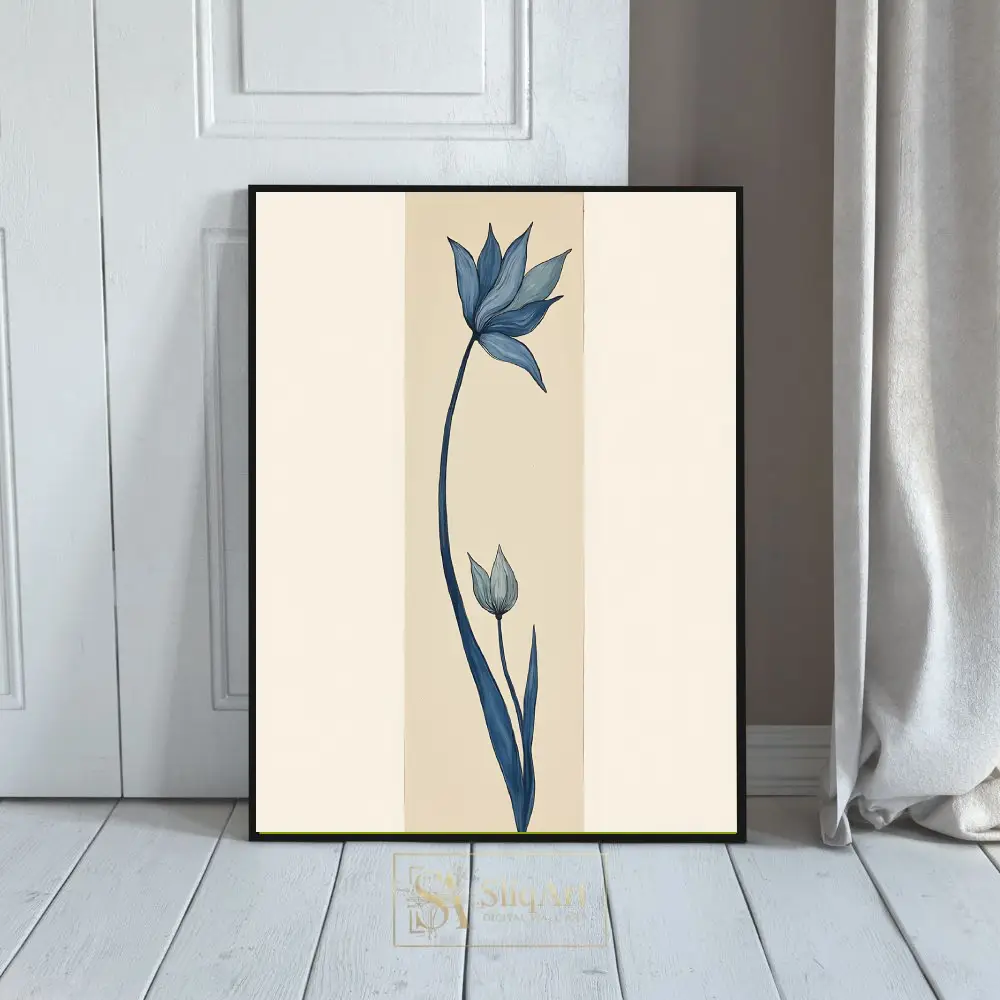 Elegant Blue Tulip Minimalist Botanical Wall Art