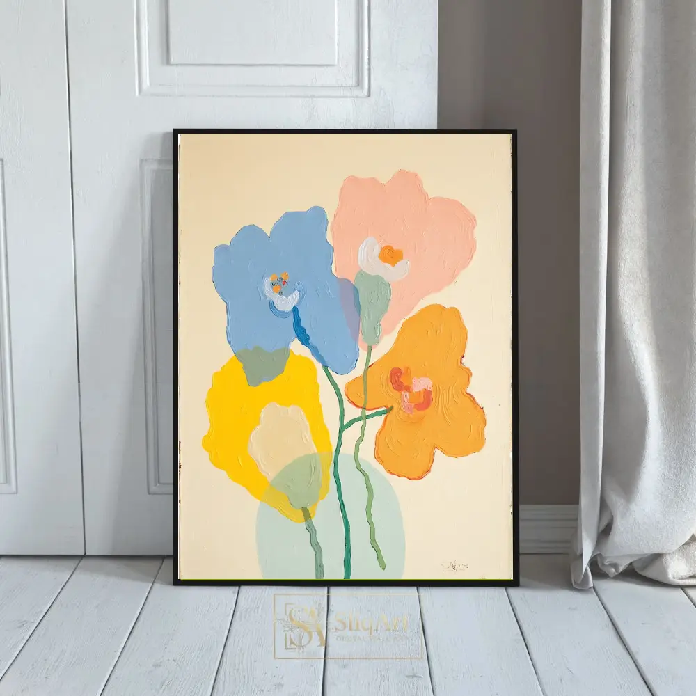 Abstract Pastel Floral Bouquet Modern Impasto Wall Art