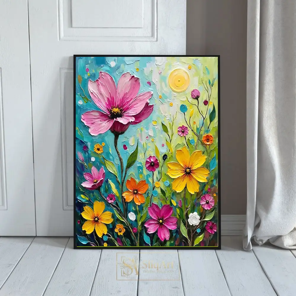 Impressionist Potted Plant Art Print - Pale Blue & Maroon Botanical