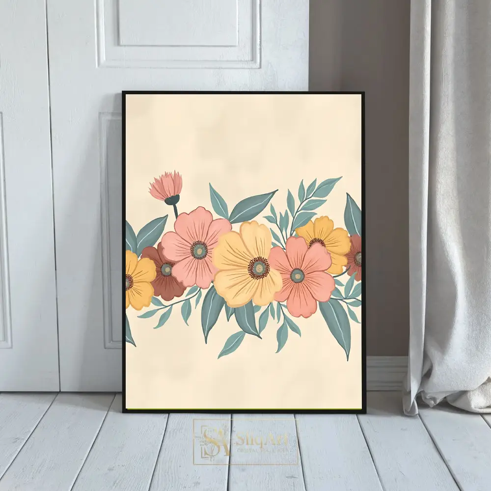 Vintage Boho Floral Canvas Art - Muted Botanical Print