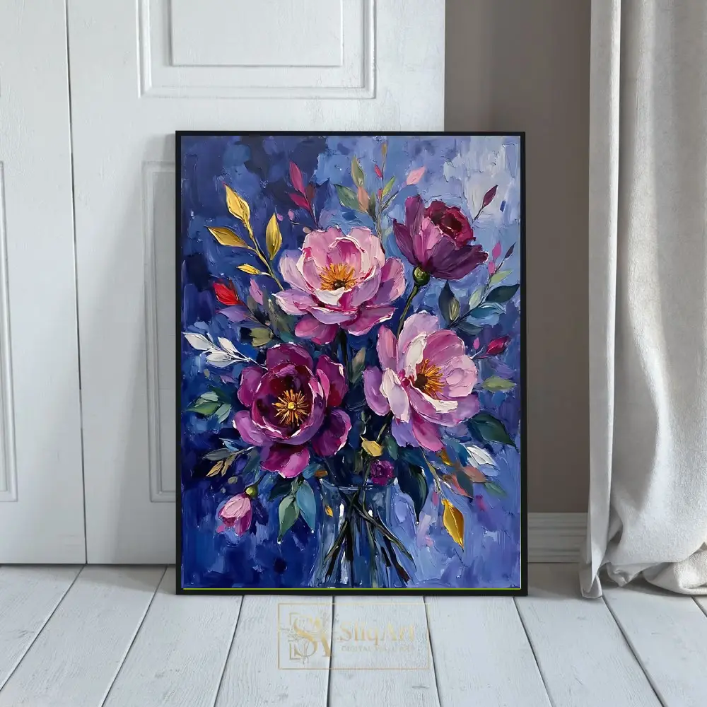 Impressionist Meadow Wall Art - Wildflower & Swirling Sky Canvas Print