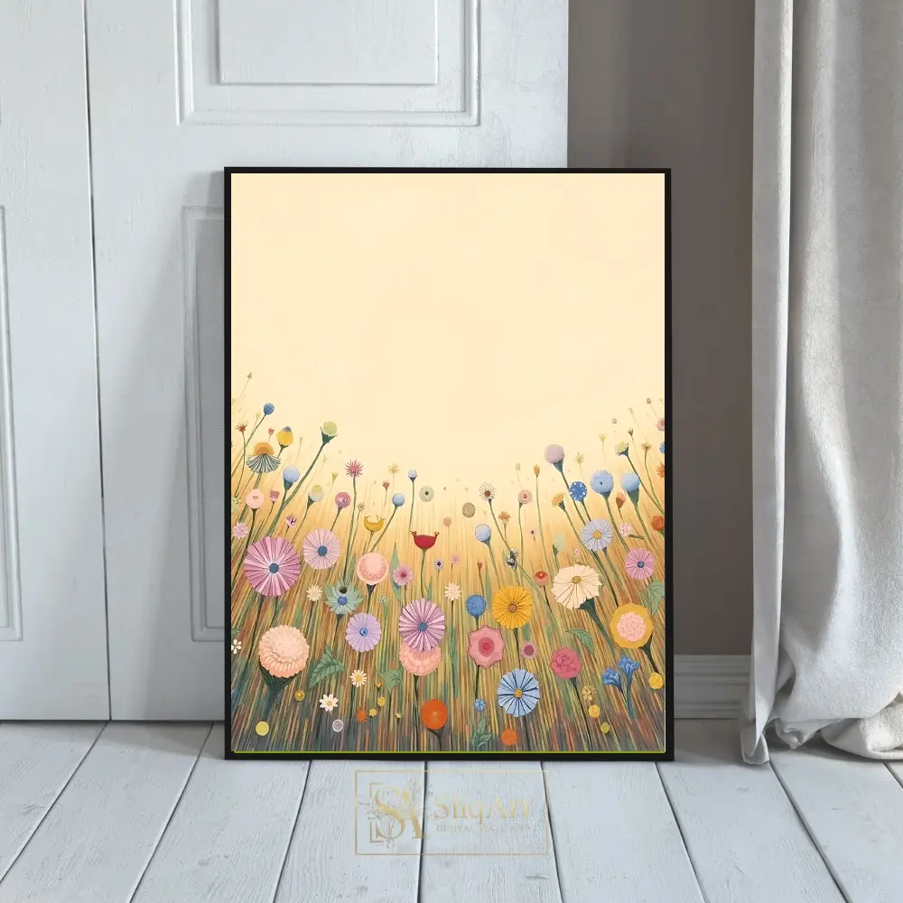 Whimsical Meadow Floral Wall Art - Colorful Botanical Illustration