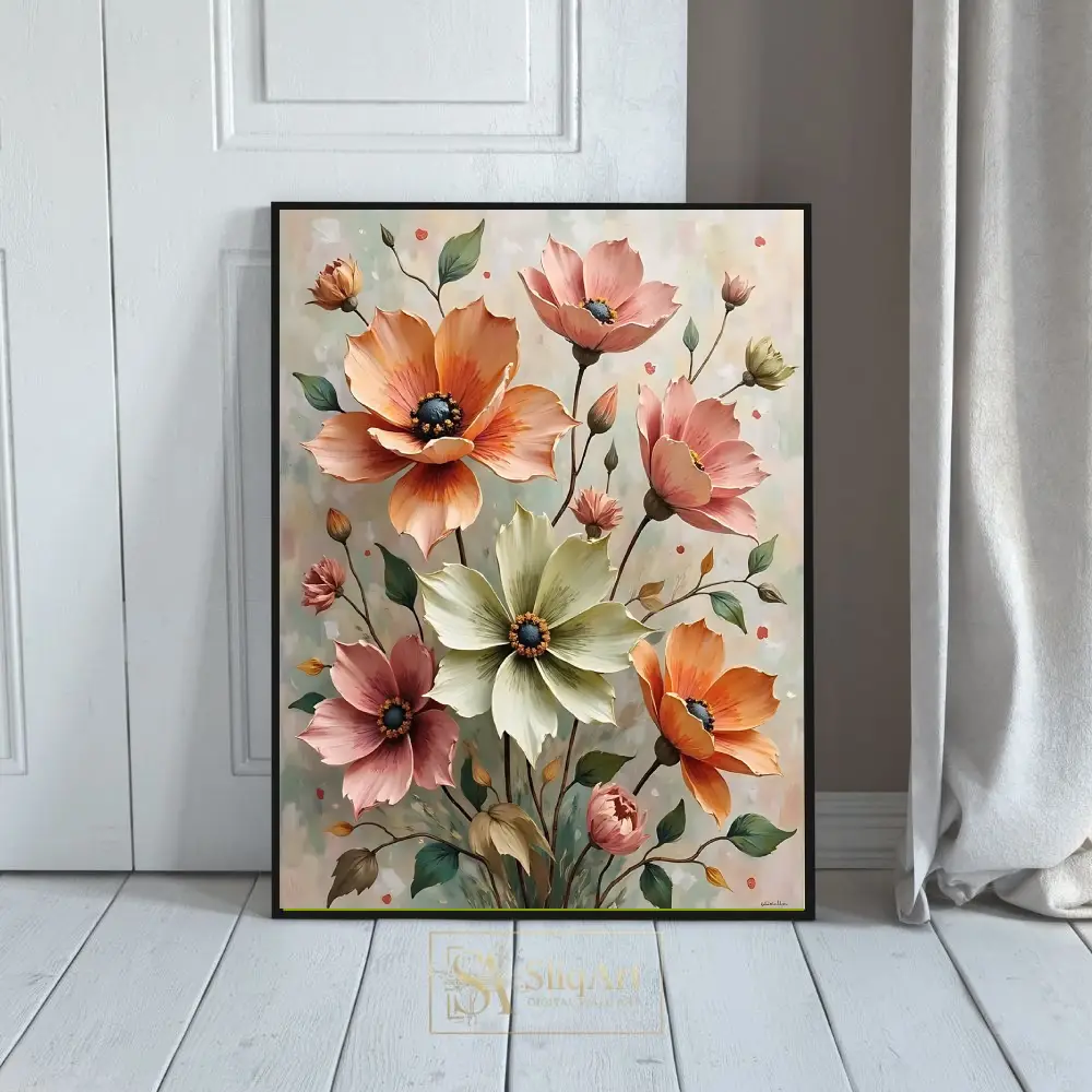 Vintage Pastel Floral Canvas Art - Peach and Cream Blossoms